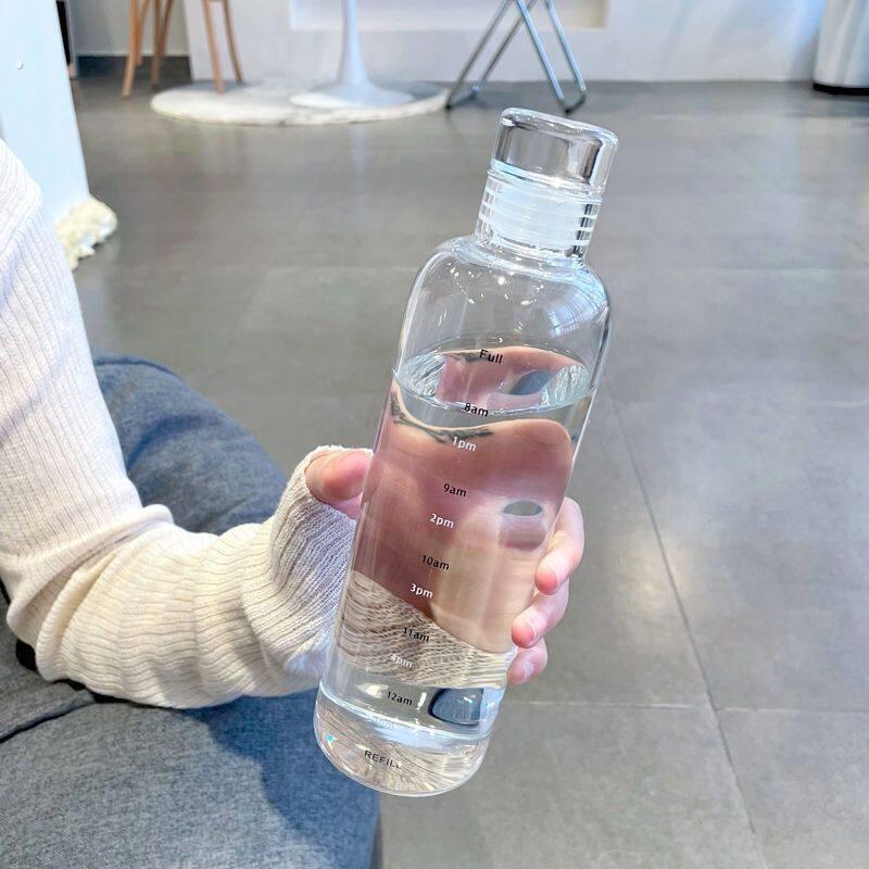 水杯女生高颜值不带吸管小红书同款时间刻度男女车载透明塑料杯防