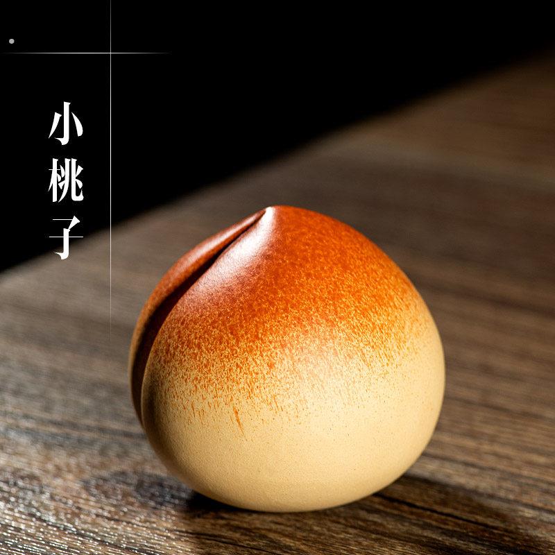 茶宠摆件紫砂精品仿真小桃子雕塑寿桃茶玩茶盘家居装饰品礼物礼品