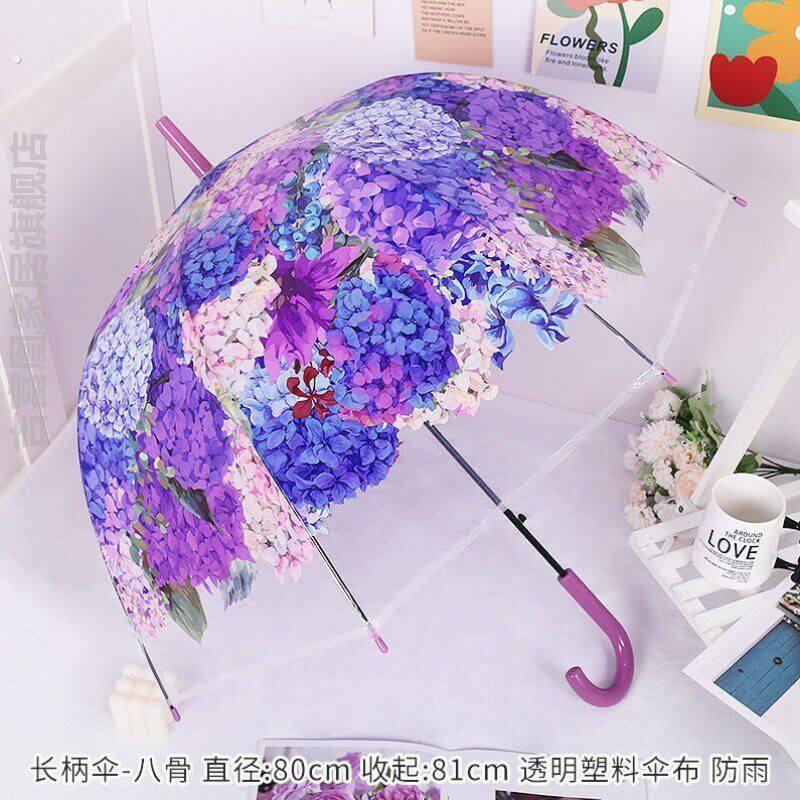 高颜值浪漫氛围暴雨网红复古彩绘玻璃长柄自动折叠透明雨伞男女