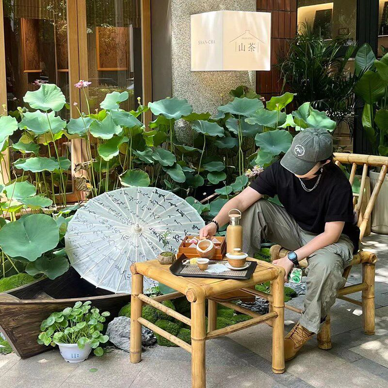 竹桌竹椅户外桌椅新中式门店餐桌纯手工茶馆餐馆竹编椅茶几三件套