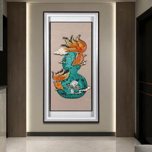 新款客厅入户玄关走廊装饰画背景壁灯高级立体大气玉雕画灯光挂画