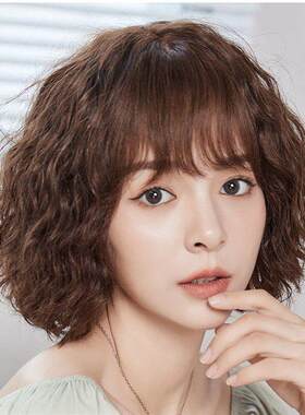 真发假发女短发短卷发夏季新款全头套自然羊毛卷整顶逼真发假头发