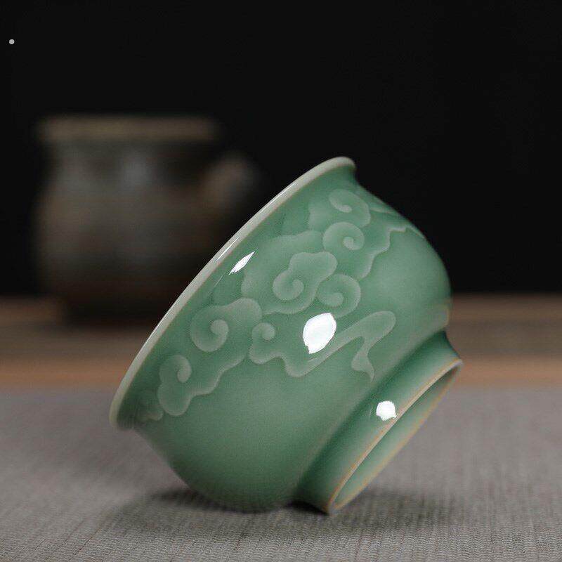 吴国峰全手工弟窑梅子青茶杯功夫茶具 主人杯陶瓷茶碗