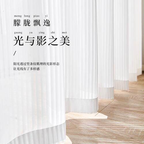 2024新款竖百叶纱遮光纱帘透光防勾丝人客厅阳台飘窗梦幻窗纱白纱