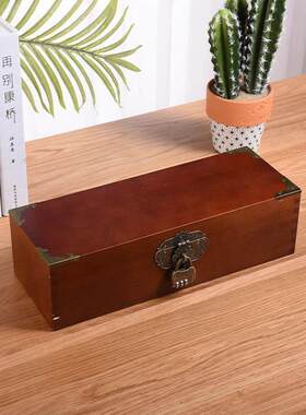 木盒子复古带锁收纳盒实木质桌面收纳箱杂物小箱子木箱子证件盒子
