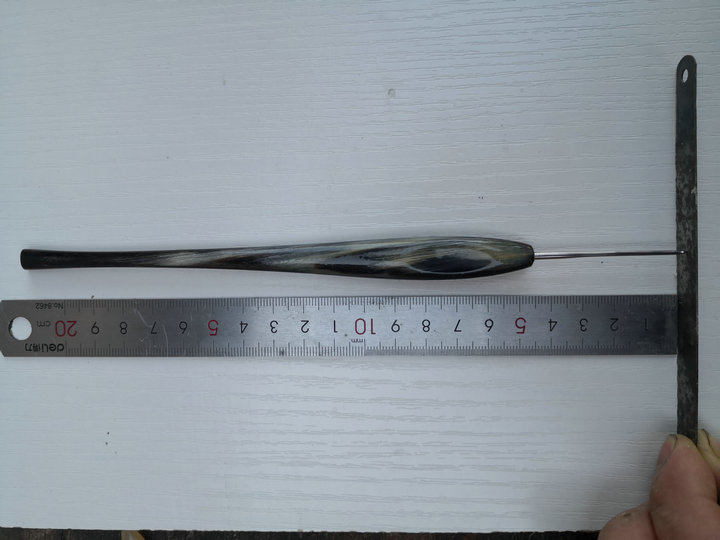 天然角 超长斜柄羊角钩针柄毛衣毛线勾针手钩编织工具 手工定制