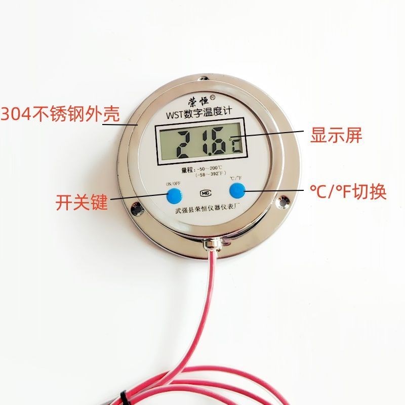 防水防腐蚀数显温度计DTM-491不锈钢盘四氟套管小探头淡海水养殖
