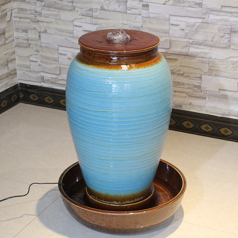 陶瓷欧式客厅流水喷泉落地创意大摆件装饰品大型加湿器结婚礼物