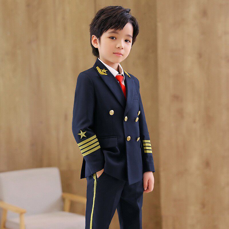 中国机长服装儿童男童机长制服男孩拍照摄影飞行员表演演出服套装