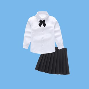 女童白色长袖衬衫裙子套装女孩学院风百褶裙儿童表演服中小童上衣