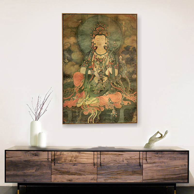 普贤菩萨像 酒店佛像玄关装饰画书房墙画新中式壁画办公室挂画