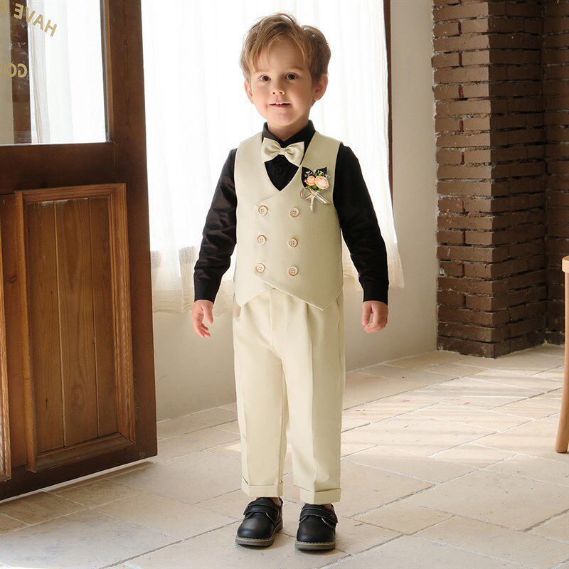 儿童西装套装男童六一钢琴演出生日花童婚礼小孩马甲西服表演服夏