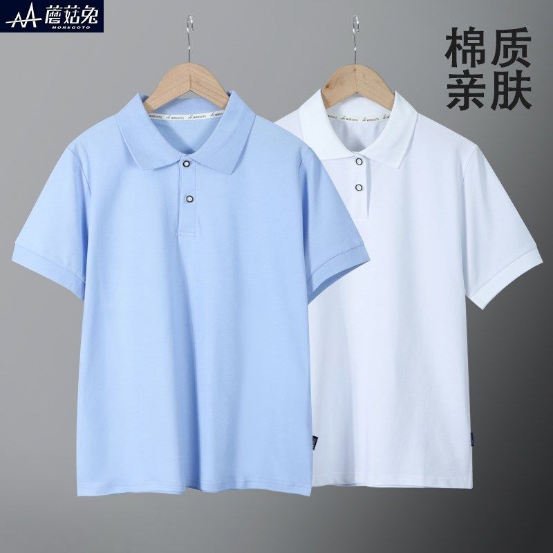 男童polo衫短袖T中大童夏季上衣胖男孩白色翻领t恤胖孩子校服班服