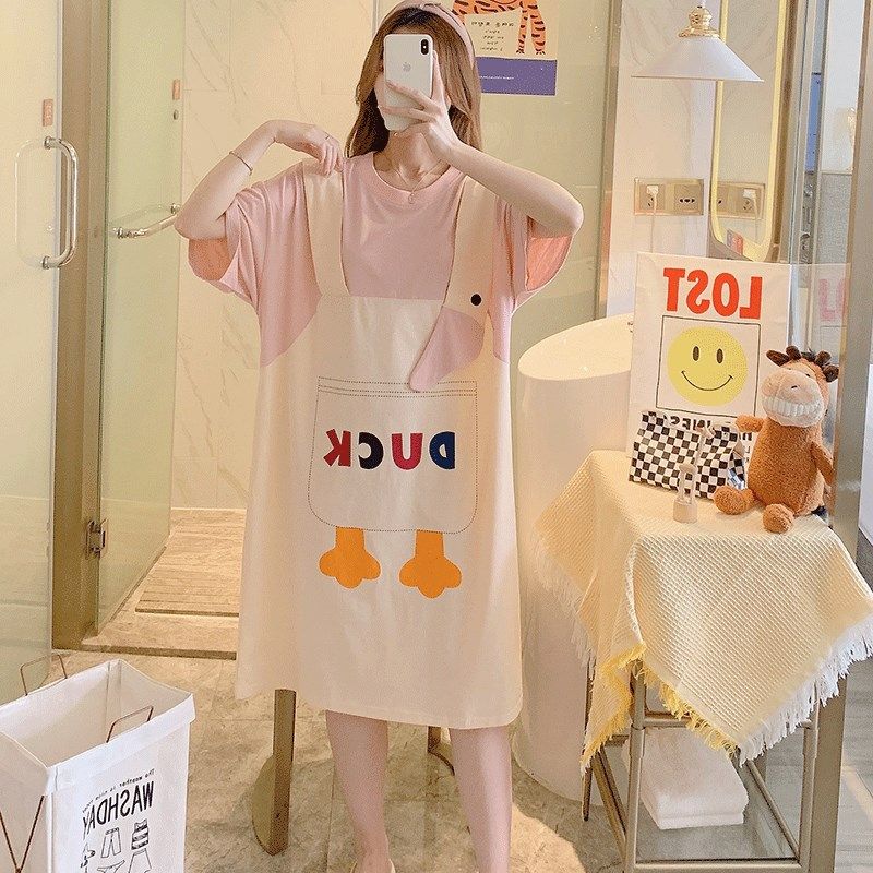 超大码睡裙女夏季纯棉可爱学生加肥加大码胖mm200斤宽松睡衣孕妇