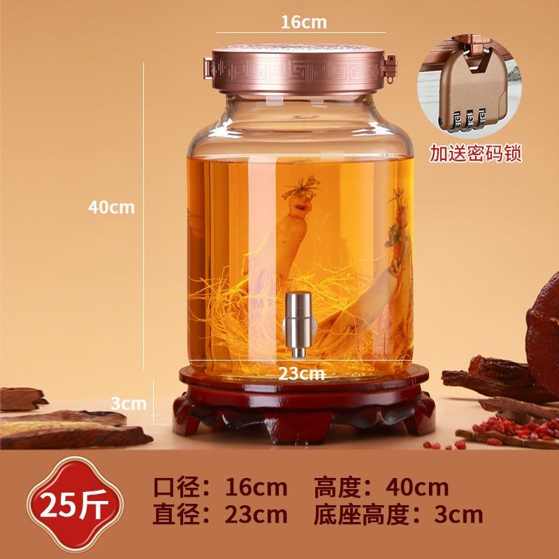 天诚玻璃泡酒瓶创意密码锁人参药材泡果酒高硼硅耐热复古酒桶酒坛