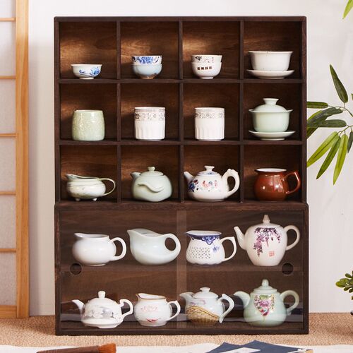 实木桌面博古架多宝阁防尘茶杯茶壶展示架多层格子置物架茶具摆架