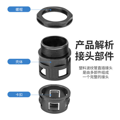 PA尼龙德制PG型波纹管接头塑料直插浪管锁头外螺纹连接穿线软管
