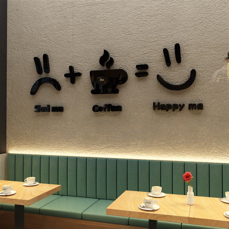 网红咖啡厅墙面装饰奶茶店壁纸画甜品收银吧台下午茶西餐复古创意