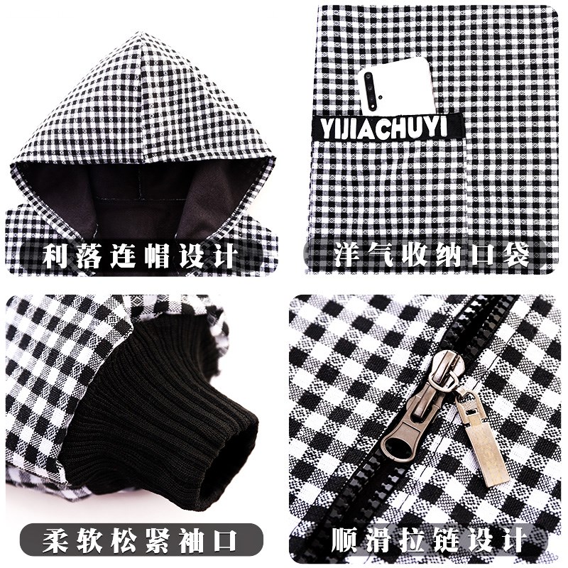 加绒加厚长袖围裙冬季保暖正穿外套防污耐脏工作服定制印字罩衣女