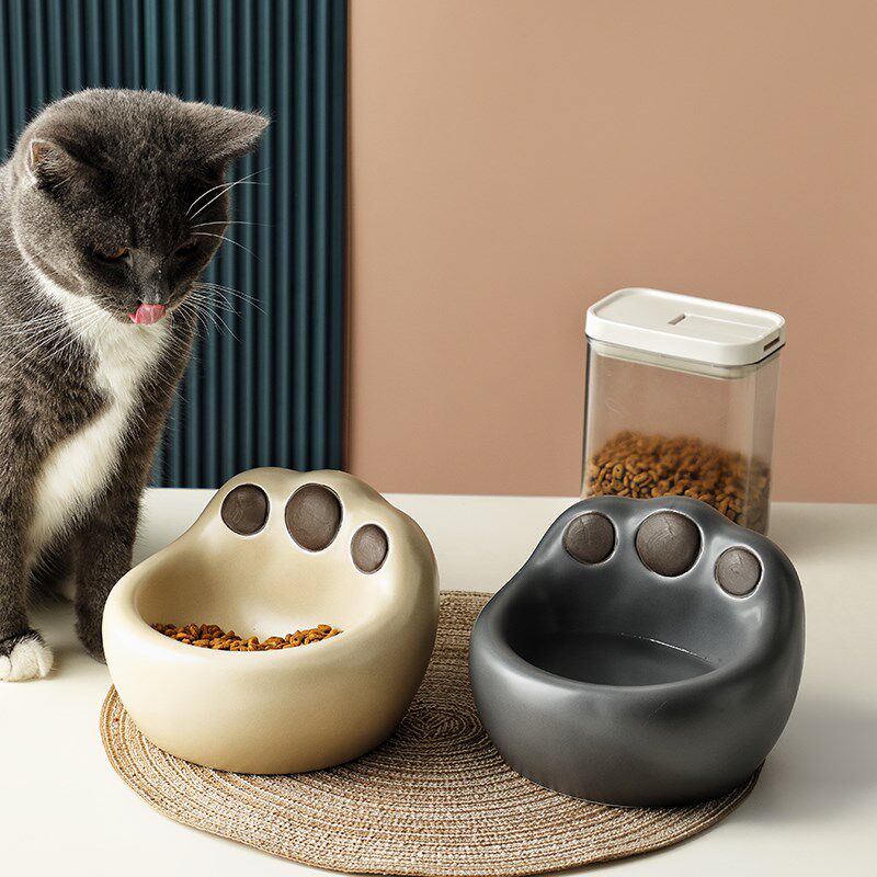 猫碗陶瓷防黑下巴猫食盆狗碗饮水器防打翻成幼猫狗斜口宠物护颈碗