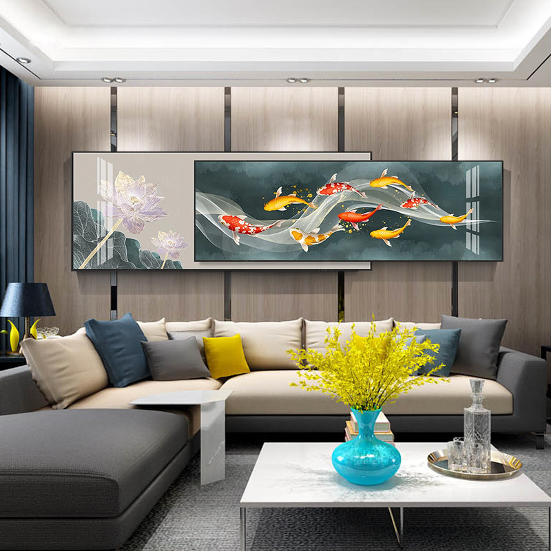新中式客厅装饰画沙发背景墙莲年有余叠加画组合大尺寸卧室床头画