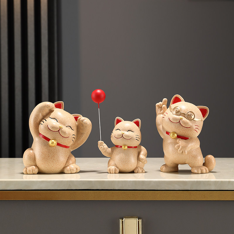 招财猫一家三四五口的摆件轻奢客厅电视柜酒柜玄关装饰品乔迁礼物