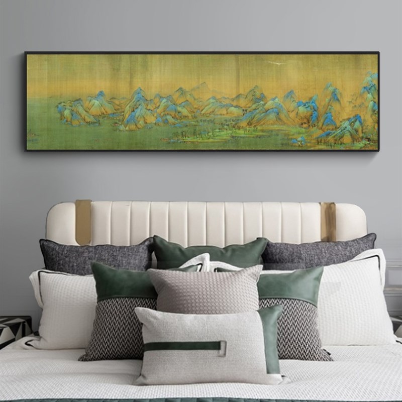 客厅装饰画仿古新中式沙发背景墙挂画中国风墙面壁画千里江山网红