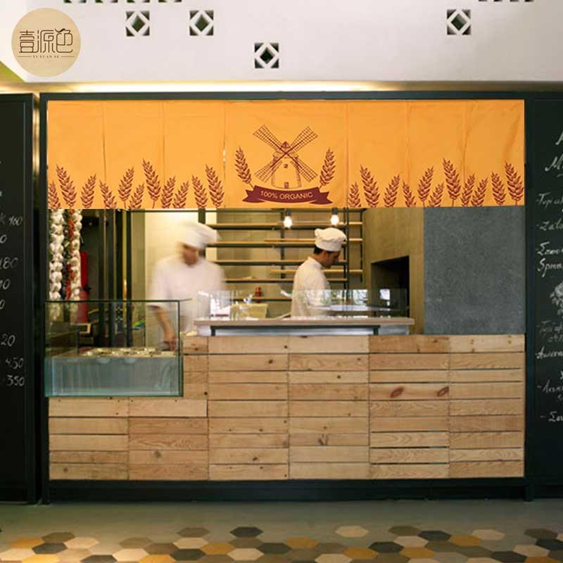 奶茶快餐店吧台门头门帘定制厨房布艺隔断日式半帘饭店餐厅布帘子