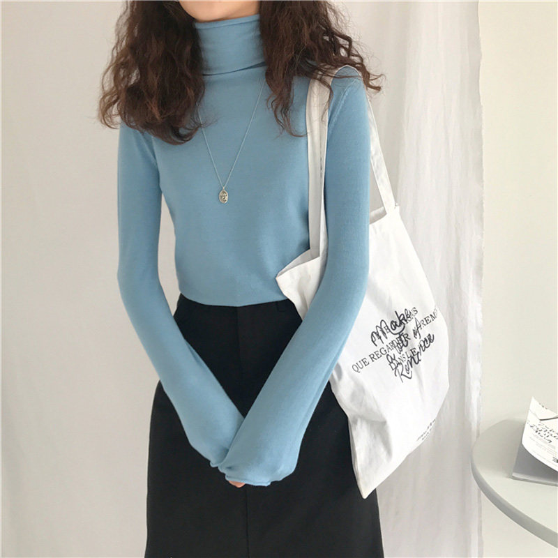软奶蓝毛衣女高领内搭雾霾蓝色上衣修身打底衫兔绒淡蓝色针织衫潮