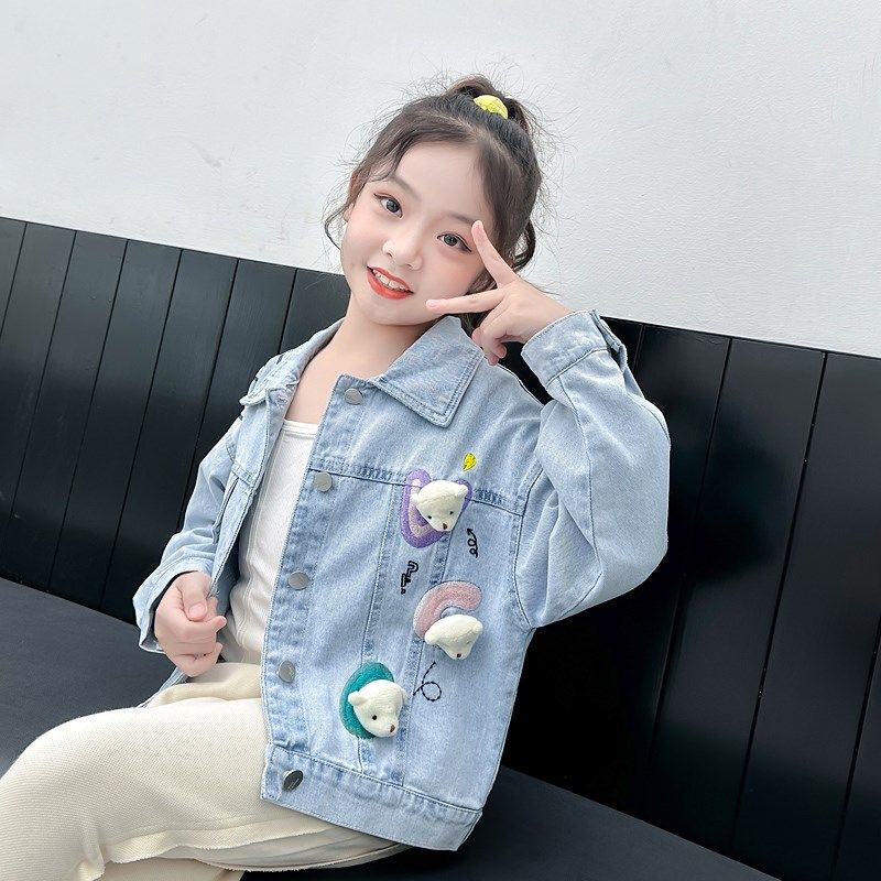 女童牛仔外套春秋款2024新款儿童百搭短款中大童网红秋装开衫上衣