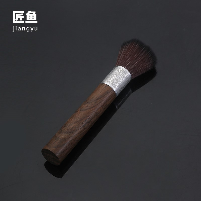 匠鱼新款花纹黑檀木养壶笔实木扫水笔刷不掉毛刷茶刷功夫茶具配件