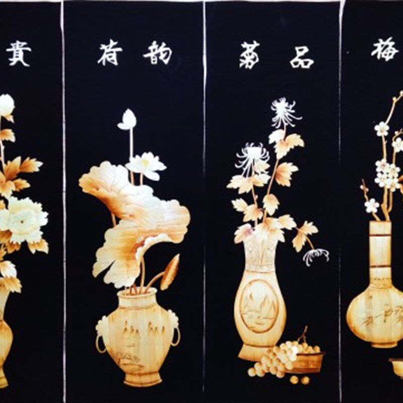 麦秆画四条屏画芯 地方特色工艺品 办公室酒店餐厅民宿家装挂屏