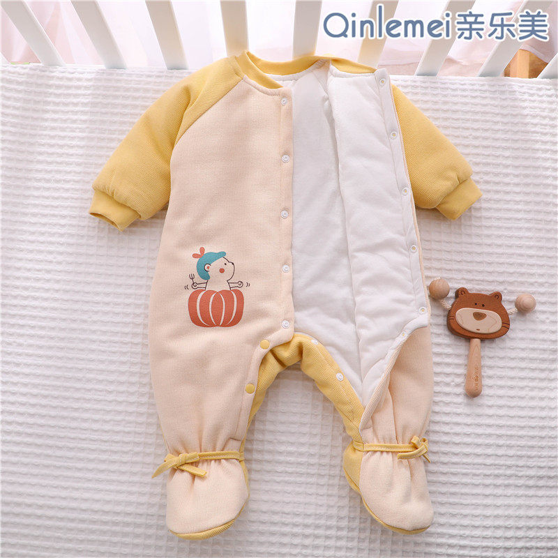 新生婴儿夹棉加厚棉服冬装两三六个月宝宝冬款衣服冬季包脚连体衣