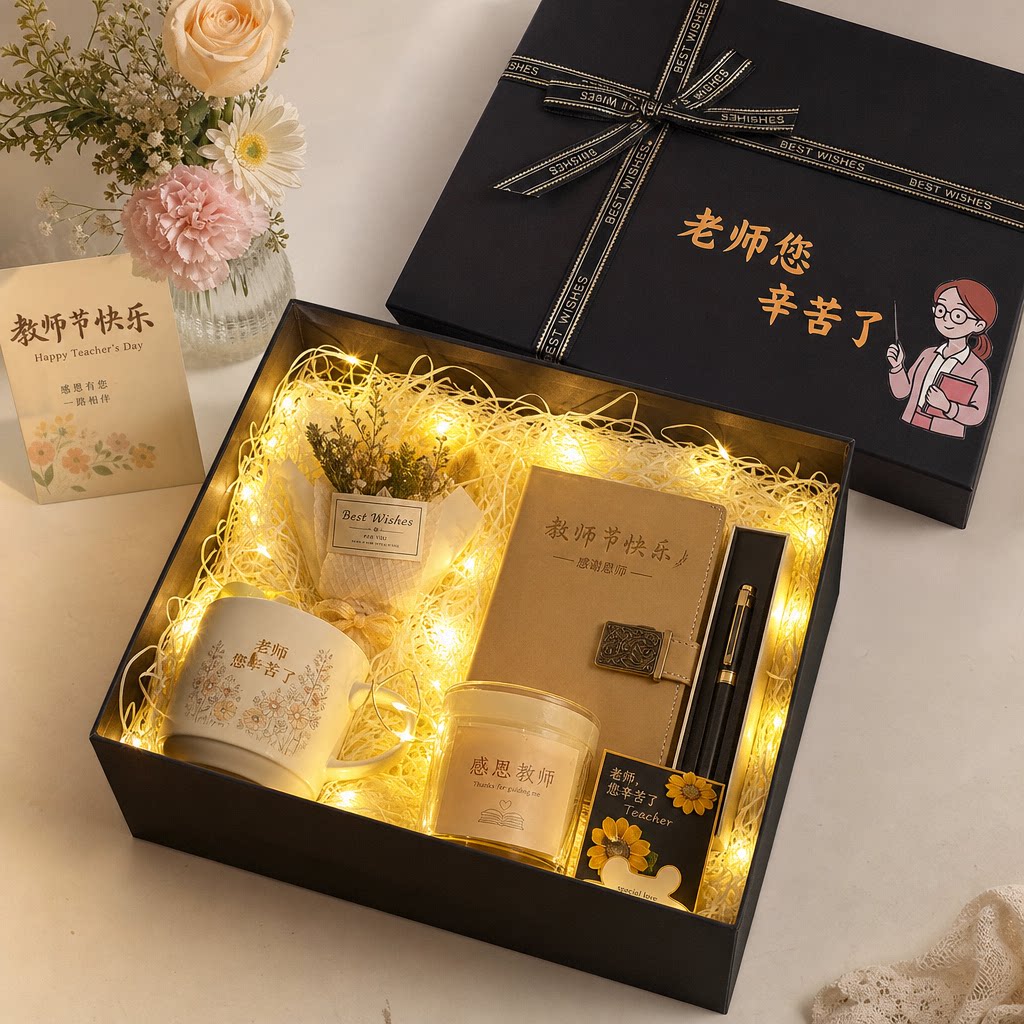 老师您辛苦了贴纸可贴礼盒上拍下默认贴礼盒上