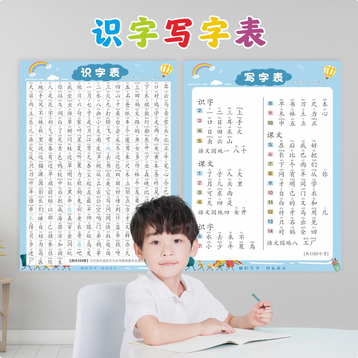一二年级语文识字写字挂图背胶防水防撕课本同步儿童认字启蒙墙贴