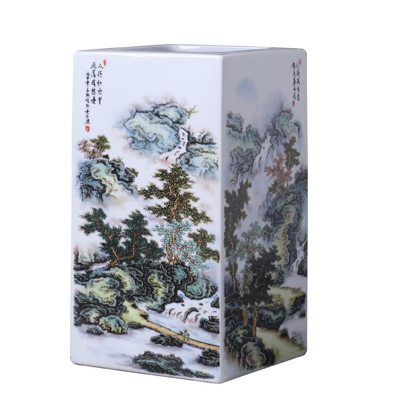 景德镇陶瓷器花瓶摆件瓷瓶子四方瓶正方形中式客厅插花家居装饰品