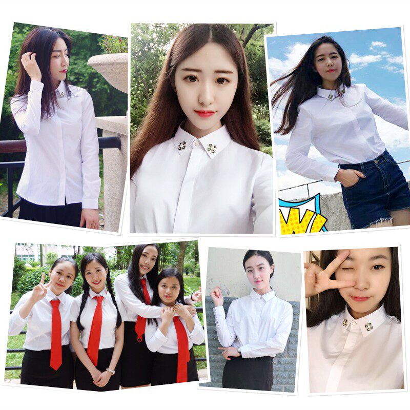 灰色衬衫女拆卸领花2021秋冬新款长袖工作服职业正装工装免烫衬衣
