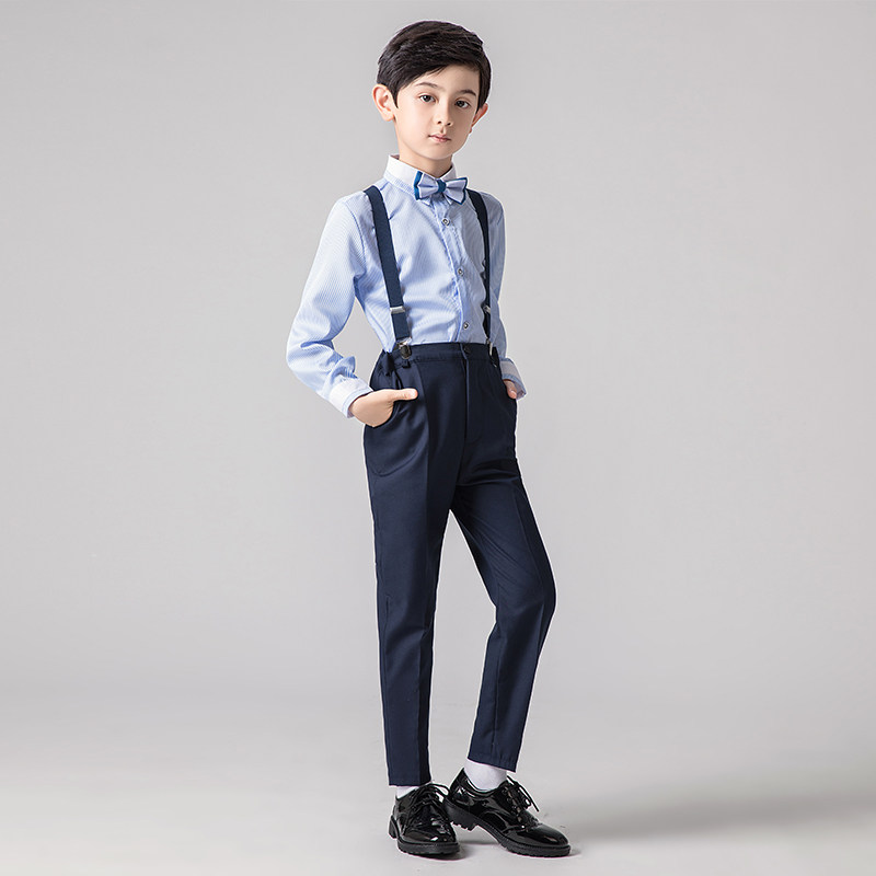 儿童礼服套装小男孩表演主持人花童背带裤男童钢琴合唱演出服装夏