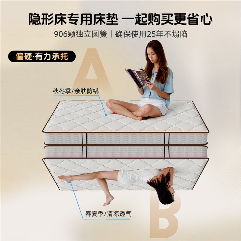 隐形床衣柜一体藏墙墨菲床电动多功能省空间上下翻板折叠壁床五金