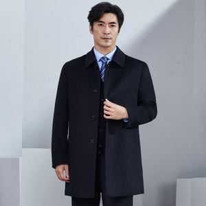 红都男装成熟稳重中老年男士大衣中长版羊毛呢子加棉厚款翻领外套