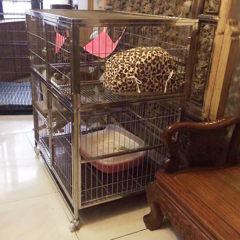不锈钢猫笼双层三层猫笼子组合家用室内猫别墅大号猫笼子猫咪围栏