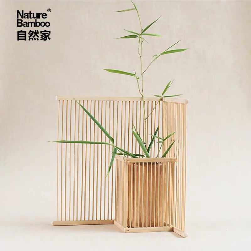 中式花器花架茶室日式简约古风插花竹编茶具摆件竹花篮花瓶自然家