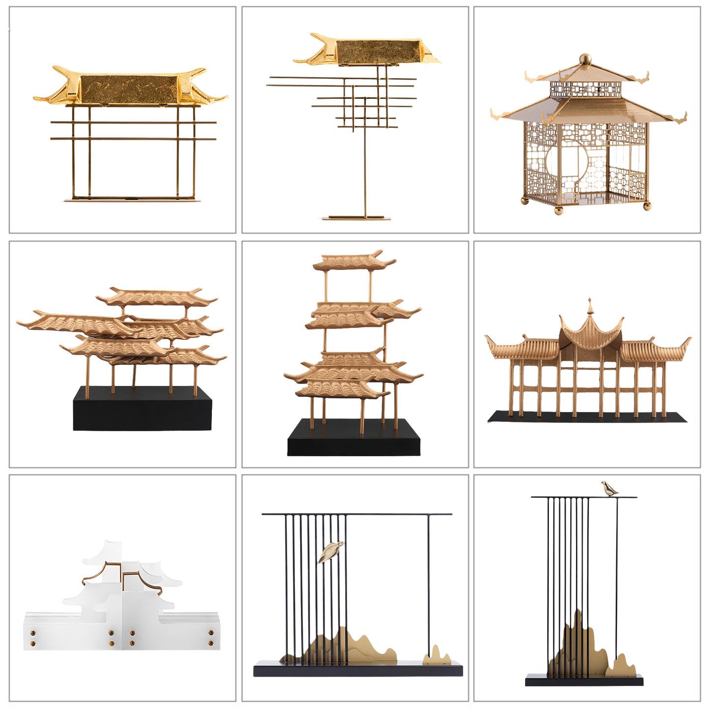 中国古代凉亭仿古建筑园林模型摆件酒店客厅玄关电视柜书房装饰品