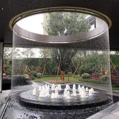水帘水幕光纤流水墙水景观瀑布室内外造景钢丝喷泉设备拉线水帘