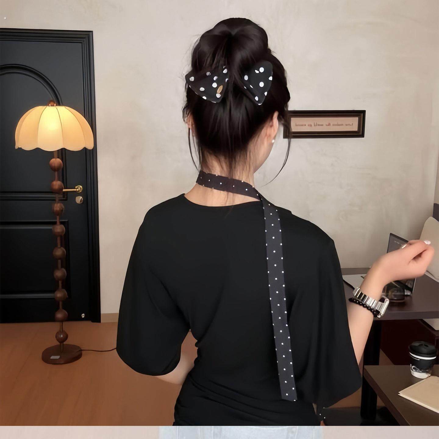丸子头波点蝴蝶结扭扭夹盘发神器2026新款女士高端后脑勺发夹发饰