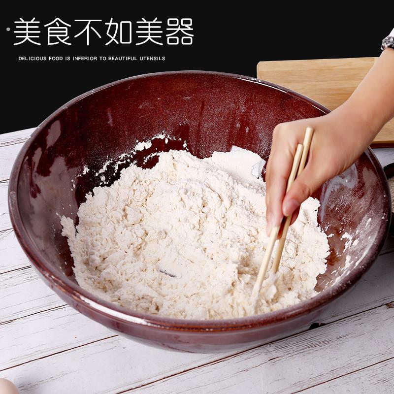 和面盆家用老式发面盆加厚粗陶陶瓷瓦盆圆形大号揉面盆手工洗菜盆