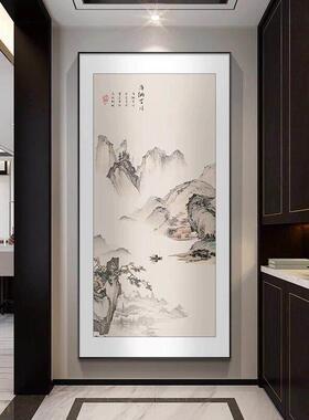 入户门玄关装饰画新中式茶室画客厅正对墙壁画走廊过道挂画山水画