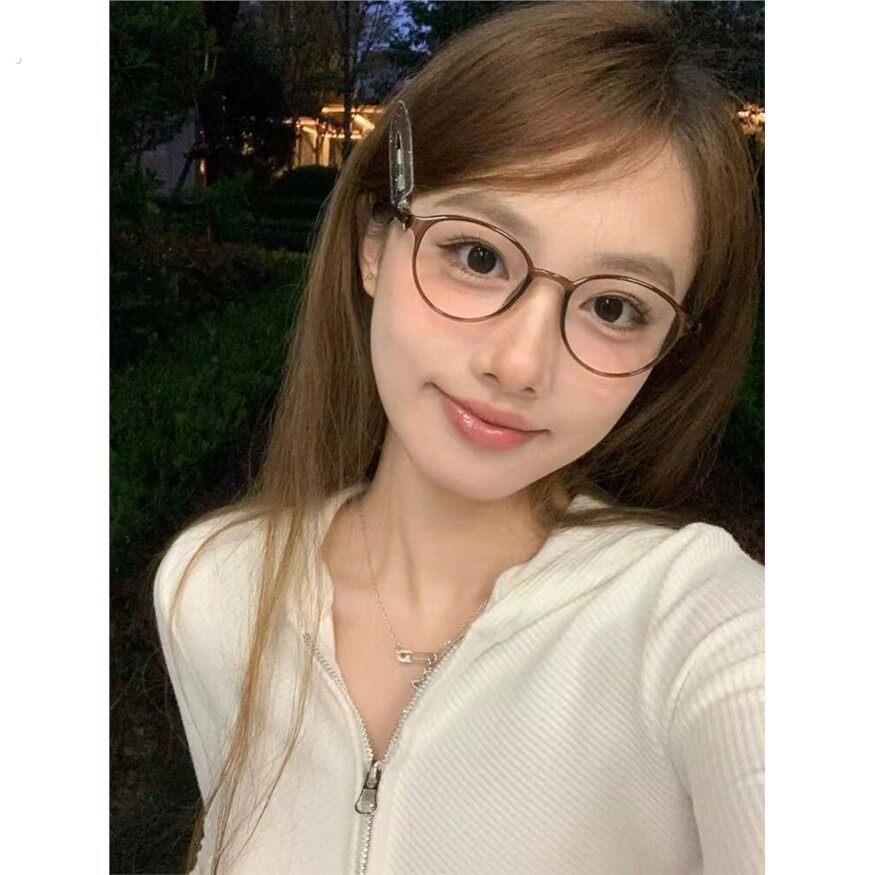 超轻茶色日系小圆框近视眼镜女复古素颜显脸小防蓝光可配度数镜架