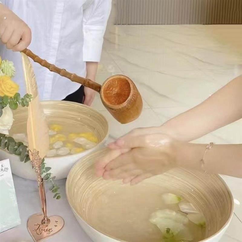 美容沙龙特别东南亚泰式水疗欢迎仪式洗手礼品盆圆竹装饰盆