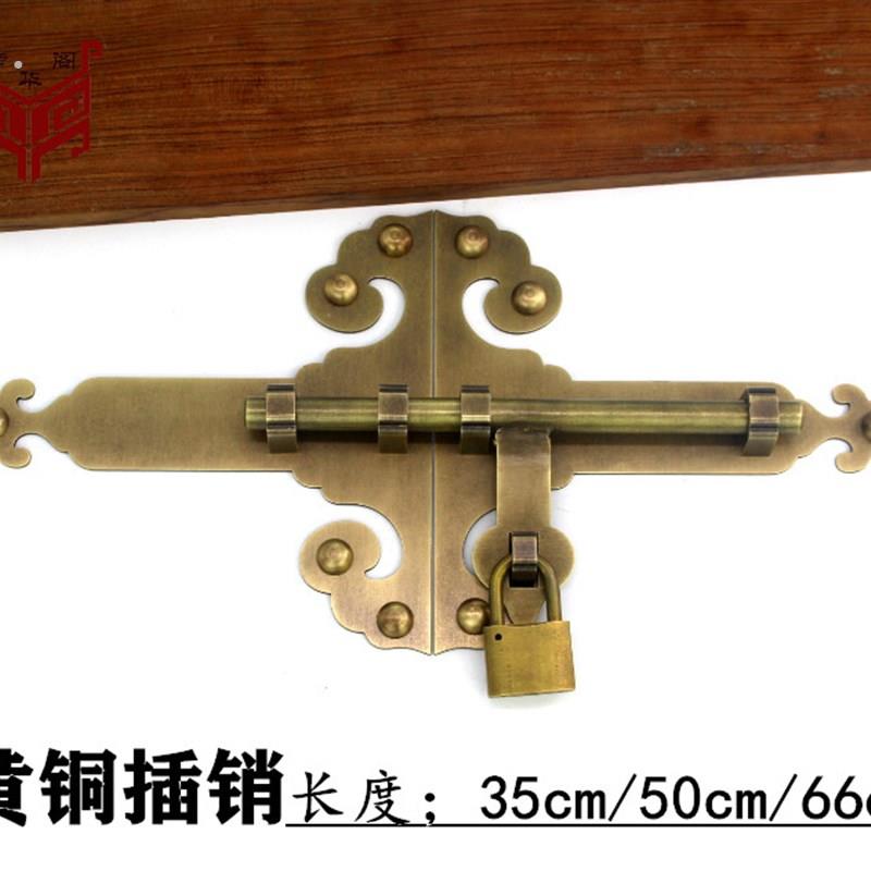 中式彷古纯铜木门插销老式大门锁门闩插销免打孔全铜加厚门扣门栓
